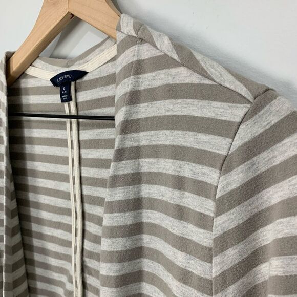 Lands End White and Tan Open Cotton Blend Cardigan - Picture 4 of 7